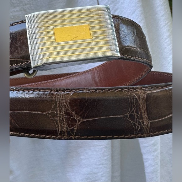 RALPH LAUREN American brown alligator  sterling  buckle and belt size 30 unisex - Picture 6 of 16
